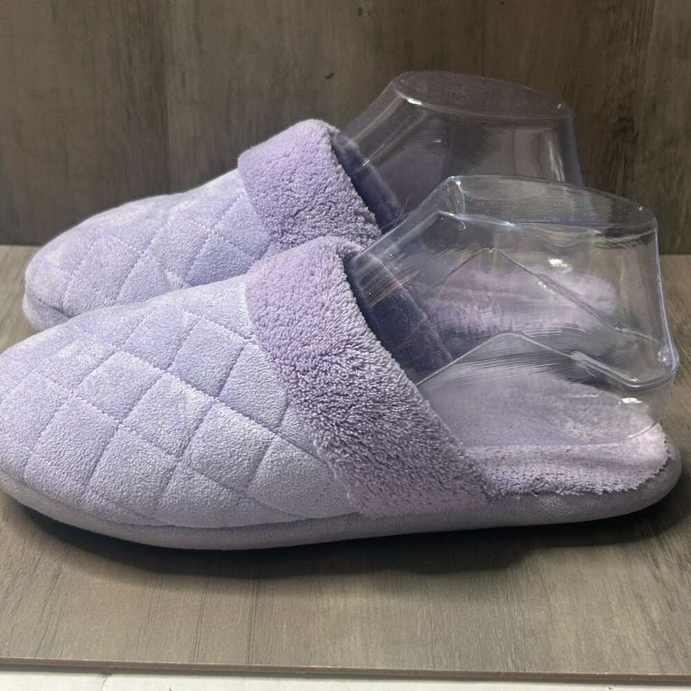 Soft Plush Purple Quilted Slip-On Slippers Women Size 7.5 Cozy Indoor Footwear - Picture 3 of 7